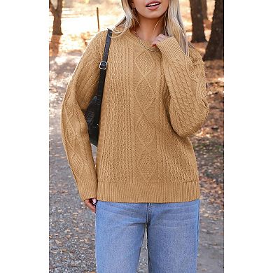 Zeagoo Women's Cable Knit Fisherman Sweater Long Sleeve Crewneck Vintage Pullover Tops
