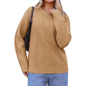 Zeagoo Women's Cable Knit Fisherman Sweater Long Sleeve Crewneck Vintage Pullover Tops