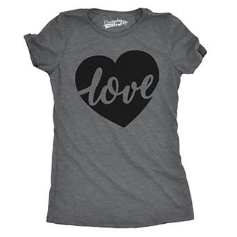 Womens Love Script Heart Cute Relationship T shirt for Ladies