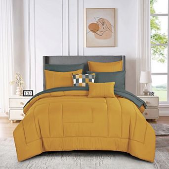 Mustard Yellow and Grey Comforter Set with Sheets