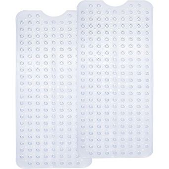 KSIZUIS 2-Pack Non-Slip Bathtub Mats - 40"x16" Clear White with Suction Cups & Drain Holes