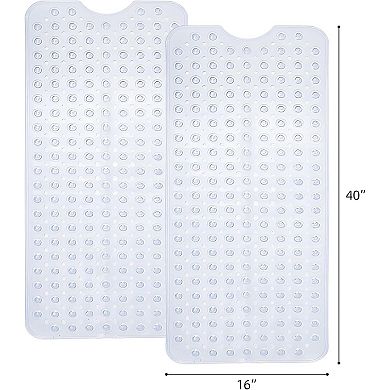 KSIZUIS 2-Pack Non-Slip Bathtub Mats - 40"x16" Clear White with Suction Cups & Drain Holes