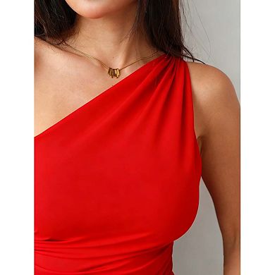 Seoria One Shoulder Ruched Maxi Dress with High Slit