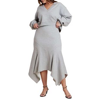 ELOQUII Women's Plus Size Seam Detail Trumpet French Terry Skirt