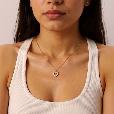 Open Heart Pendant Necklace with Rhinestone Outline Delicate Chain Jewelry