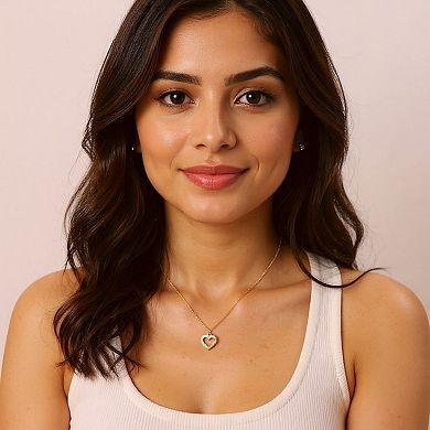 Open Heart Pendant Necklace with Rhinestone Outline Delicate Chain Jewelry