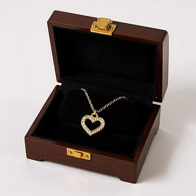 Open Heart Pendant Necklace with Rhinestone Outline Delicate Chain Jewelry
