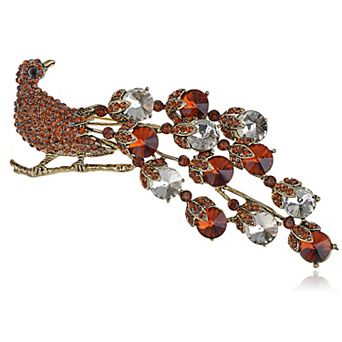 Womens Gold Tone Multicolored Rhinestones Peacock Bird Brooch Pin