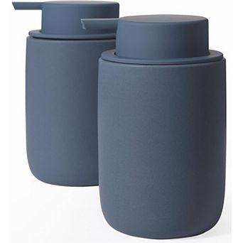KSIZUIS 2-Pack Matte Blue Ceramic Soap Dispenser Set - 12 oz Each with Pumps & Clear Stickers