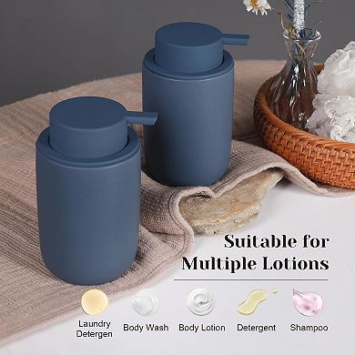 KSIZUIS 2-Pack Matte Blue Ceramic Soap Dispenser Set - 12 oz Each with Pumps & Clear Stickers
