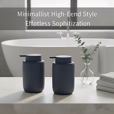 KSIZUIS 2-Pack Matte Blue Ceramic Soap Dispenser Set - 12 oz Each with Pumps & Clear Stickers