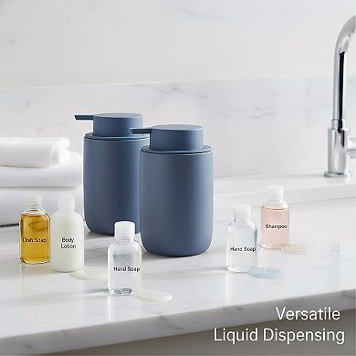KSIZUIS 2-Pack Matte Blue Ceramic Soap Dispenser Set - 12 oz Each with Pumps & Clear Stickers