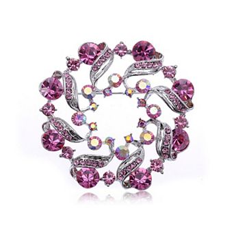 Womens Silvery Tone Crystal Rhinestones Floral Flower Rose Bud Brooch Pin