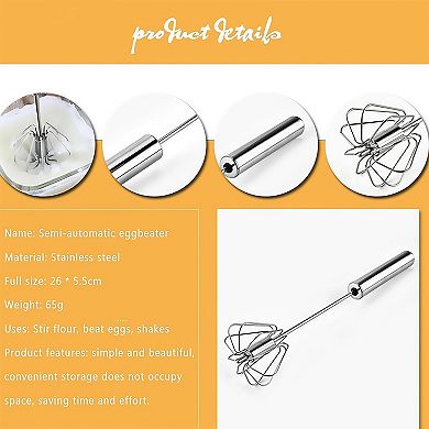 Stainless Steel Egg Whisk Hand Push Rotary Whisk Blender