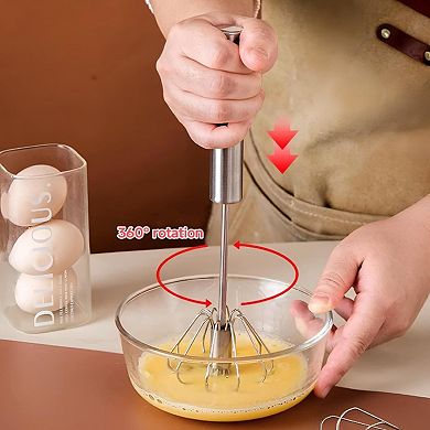 Stainless Steel Egg Whisk Hand Push Rotary Whisk Blender