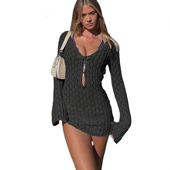 Women's Crochet Knit Coverup Dress Hollow Out Bathing Suit Beach Vacation Cover Up