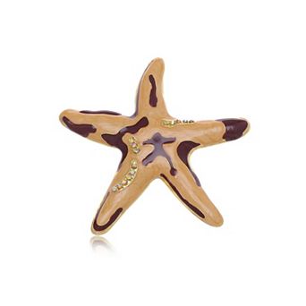 Yellow Enamel Starfish Conch Aurora Crystal Rhinestone Brooch Pin