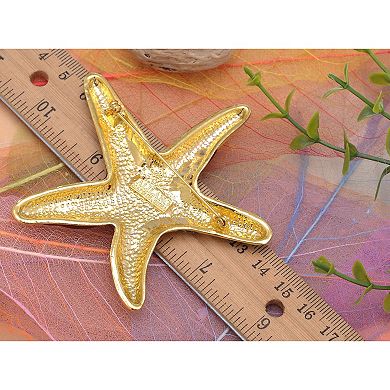 Yellow Enamel Starfish Conch Aurora Crystal Rhinestone Brooch Pin