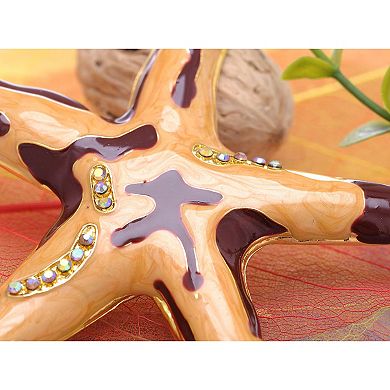 Yellow Enamel Starfish Conch Aurora Crystal Rhinestone Brooch Pin