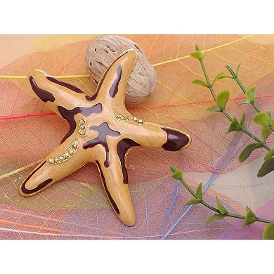 Yellow Enamel Starfish Conch Aurora Crystal Rhinestone Brooch Pin