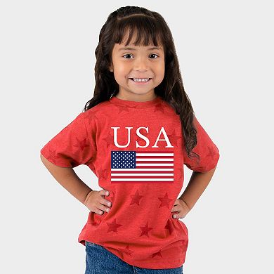 USA Flag Solid - Toddler Short Sleeve Star Tee