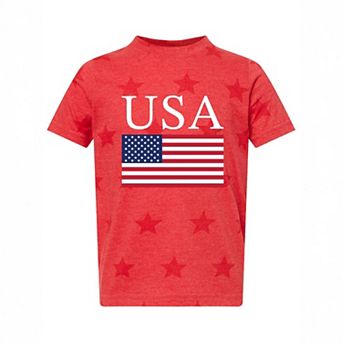USA Flag Solid - Toddler Short Sleeve Star Tee