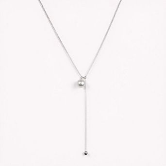 Women's Adjustable Drop Necklace with Single Bead Accent and Sleek Lariat Chain