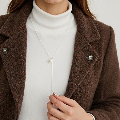Women's Adjustable Drop Necklace with Single Bead Accent and Sleek Lariat Chain