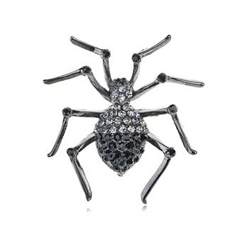 Womens Gunmetal Tone Clear Rhinestones Black Widow Spider Brooch Pin