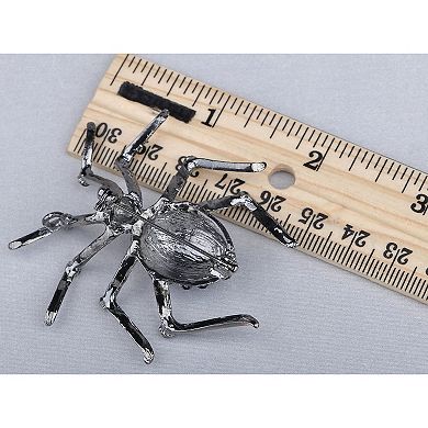 Womens Gunmetal Tone Clear Rhinestones Black Widow Spider Brooch Pin