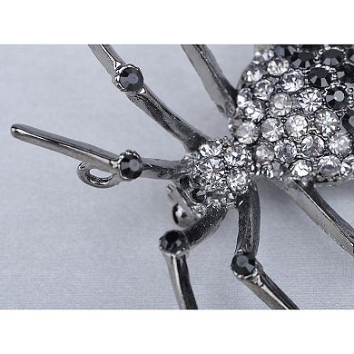 Womens Gunmetal Tone Clear Rhinestones Black Widow Spider Brooch Pin