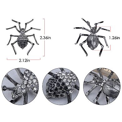 Womens Gunmetal Tone Clear Rhinestones Black Widow Spider Brooch Pin
