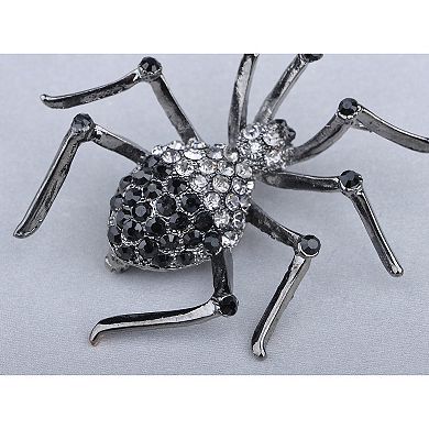 Womens Gunmetal Tone Clear Rhinestones Black Widow Spider Brooch Pin