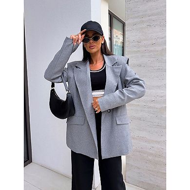 Women Casual Oversized Blazers Lapel Button Down Solid Work Office Jacket
