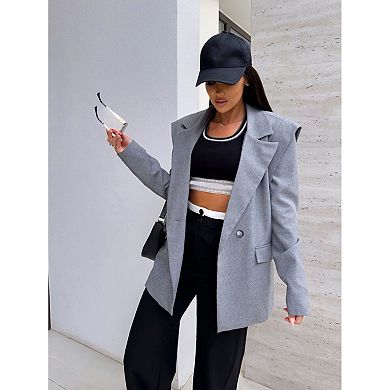 Women Casual Oversized Blazers Lapel Button Down Solid Work Office Jacket
