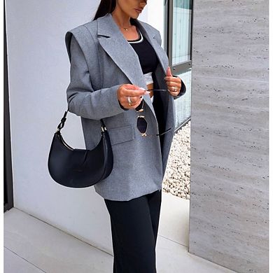 Women Casual Oversized Blazers Lapel Button Down Solid Work Office Jacket