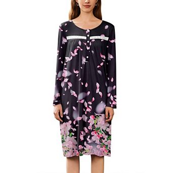 Ekouaer Nightgowns for Women Long Sleeve Sleepshirt Button Nightshirt Sleepwear Night Dress