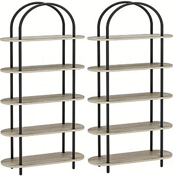5 tier 71" Tall Bookcase Metal Frame Freestanding for Living Room Sturdy Storage Organizer 2 pc