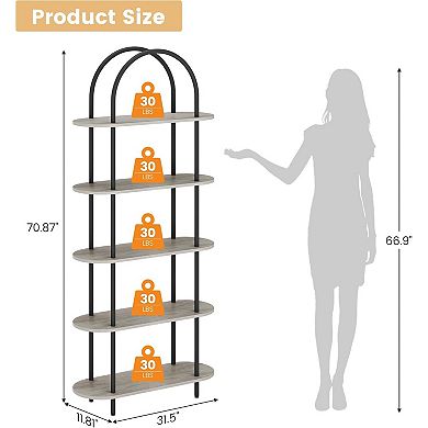 5-Tier 71" Tall Bookcase Metal Frame Freestanding for Living Room Sturdy Storage Organizer 2Pcs