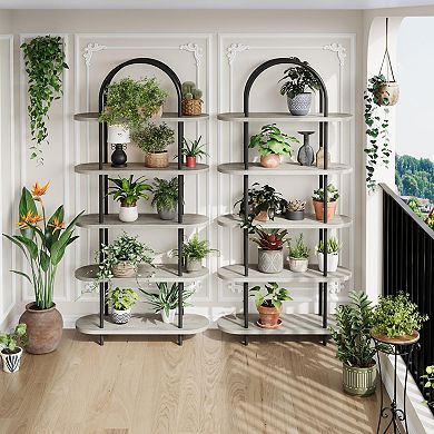 5-Tier 71" Tall Bookcase Metal Frame Freestanding for Living Room Sturdy Storage Organizer 2Pcs