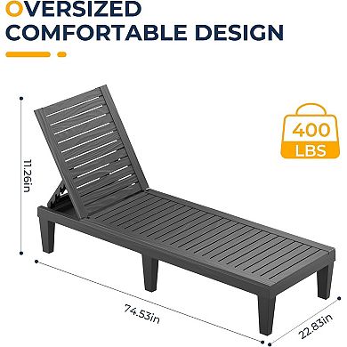 EFU 5-Position Adjustable Resin Lounge Chair, Weatherproof Pool Recliner for Patio