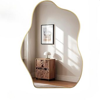 KSIZUIS Gold Wood Framed Irregular Wall Mirror - 20"x28" Decorative