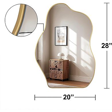 KSIZUIS Gold Wood Framed Irregular Wall Mirror - 20"x28" Decorative