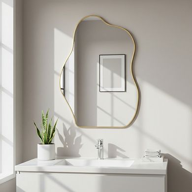 KSIZUIS Gold Wood Framed Irregular Wall Mirror - 20"x28" Decorative