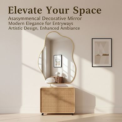 KSIZUIS Gold Wood Framed Irregular Wall Mirror - 20"x28" Decorative