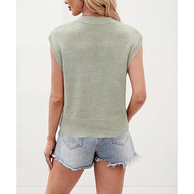 Women Sweater Vest Cap Sleeve V Neck Knit Tank Top