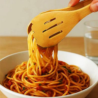 12 inch Cooking & Serving Bamboo Kitchen Tongs - 2 pack