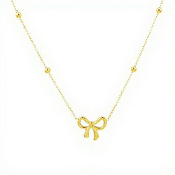 Women's Bow Pendant Necklace with Dainty Beaded Chain Design