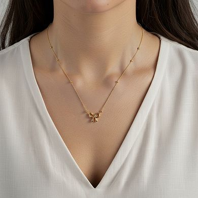 Women's Bow Pendant Necklace with Dainty Beaded Chain Design