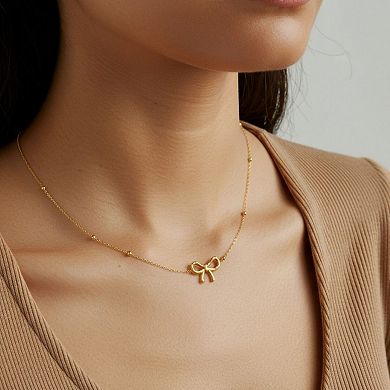 Women's Bow Pendant Necklace with Dainty Beaded Chain Design